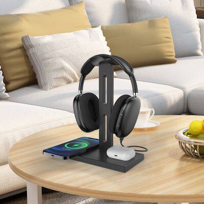 Multifunction Wireless Charge Earphone Phone Charging Stand Headphones Holder 4-in-1 3 in 1 Headset Wireless Charging Stand