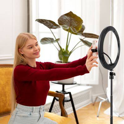 Wholesale Adjustable Selfie Led Ring Flash Light Tripod Selfie Stick With Ring Light for Phone Make up 12inch Ring Light photo-2