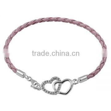 2016 New Design Stainless Steel Genuine Leather Heart Bracelet