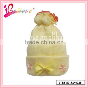 Promotion price beanie hat wholesale lovely bow knit newborn baby hats (MZ--0026)