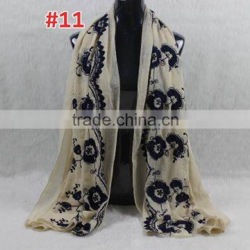 New Style Cotton Viscose Beautiful Flower Design Embroidery Shawl Scarf                        
                                                Quality Choice