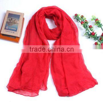 Fashion Red Plain Color Ruffle Voile Scarf