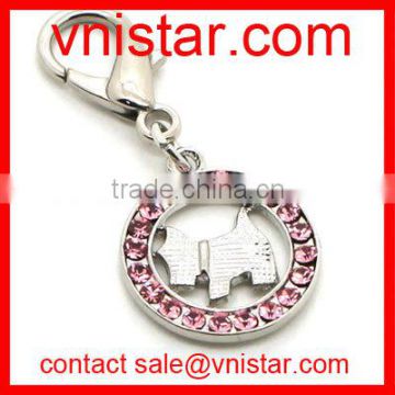 Wholesale Vnistar pink rhinestone lovely dog circle around charm TC003 about 25mm