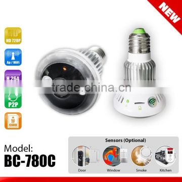 HD720P WiFi Bulb IP Network DVR Camera + Wireless Alarm Sensors(optional) all types hidden camera