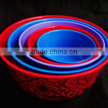 Colorful printed melamine storage bowl set with lids