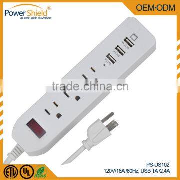USA/United States USB Power Strip with Surge Protector 120V 16A with UL FCC approved