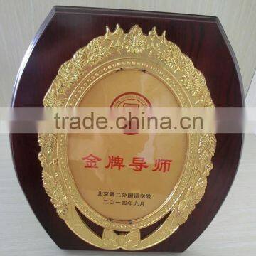 High quality circle shape wooden plaque trophy souvenir award wooden plaque blank gold foil