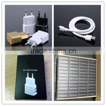 OEM black white gold logo printing with package and 1m micro cable us eu 2a dual usb home charger set