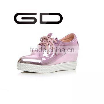 Girls American style hide wedge heel genuine leather pink sneaker