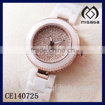 fashion shiny rhinestone setting full stone watch ceramic*rhinestone dial ceramic watch