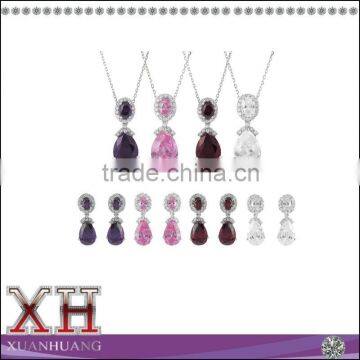 Wholesale Silver Zircon Drop Earring Red Stone Jewelry teardrop Jewelry Set