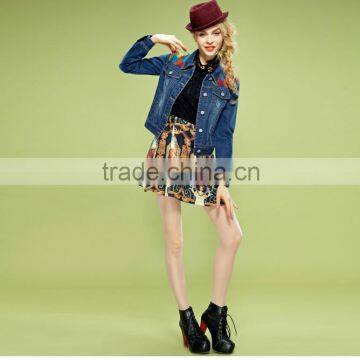 2014 Women Blouse winter Long Sleeve Casual Denim coat Female Embroidery Cotton Short Jeans Shirts