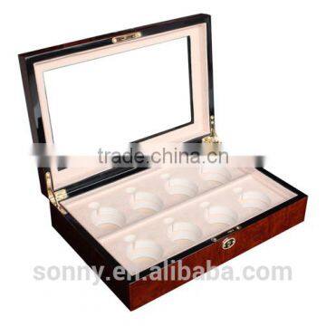 wood pocket watch display box with top clear window