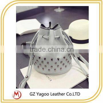 2016 HOT Leather Drawstring Bucket Bag Rivet Messenger Bag photo-3