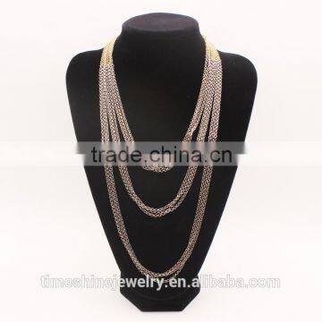 Multi Strand Three Tones Long Chain Necklace