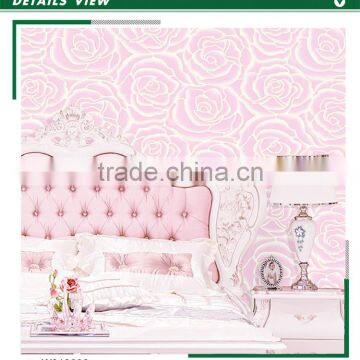 hot sale foaming non woven wallpaper, bubblegum pink royal rose wallcovering for house , unusual wall decor warehouse