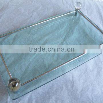 metal polished chromed finish crystal decorative rectangular glass vanity tray