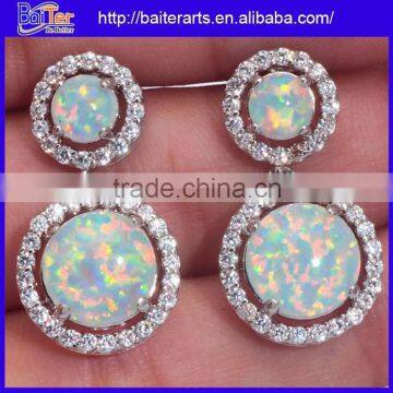 Women 925 Sterling Silver Circle Fire Opal Stone Fashion Designer Earring Wholesale