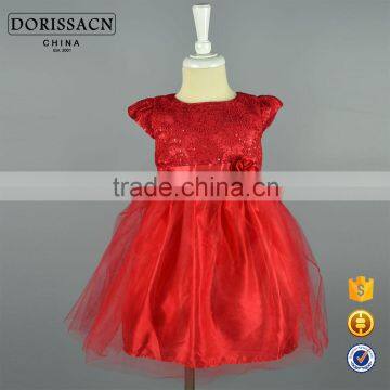 new design sequin embroidered red baby dress with adorable bow