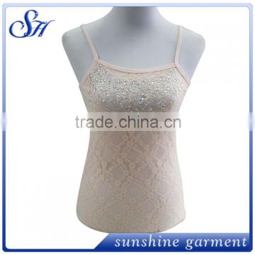 cheap lace decotated inner wear wholesale tank top with diamond