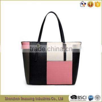 Color Contrast Women Handbag with Adjustable Handle