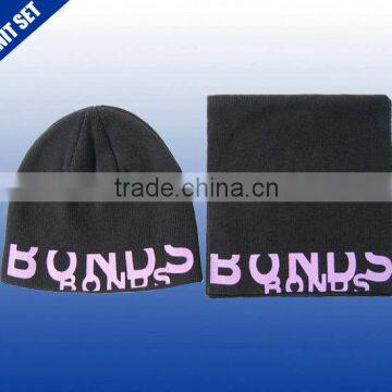 Letters printed plain color winter knitted scarf beanies