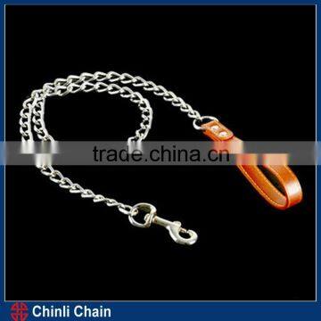 Dog Lead Chain with handle and Snap hook,Twist Dog Chain with Outdoor Chrome Plated