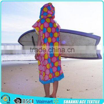 2016 hot sell colorful dot terry velour printed adult surf hooded change towel