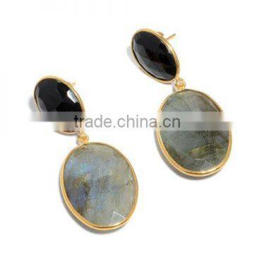 Labradorite and black Onyx dangle earrings gold drop earrings onyx earrings