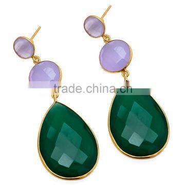 Green Onyx and Chalcedony Earring Faceted Gemstones onyx earrings bezel set stone