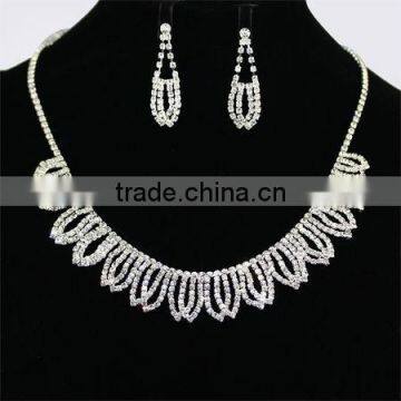 Sliver Plating Double Flower Sparkling Rhinestone Necklace Set KSHLXL-52