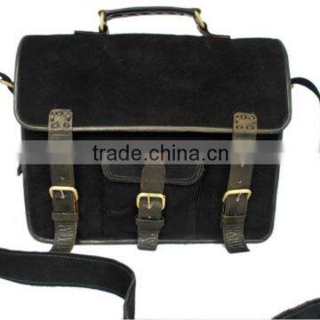 Handmade Genuine Leather Black Suede Laptop Bag and Suede Satchel Briefcase photo-2