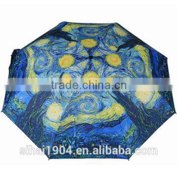 Abstract Carving Printed Easy Auto Windproof Open and Close 3 Folding Umbrella photo-3