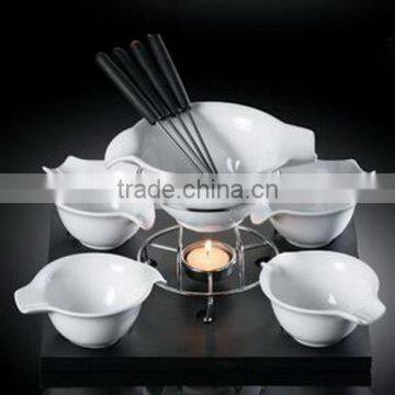 H7140 oem acceptable customer design high white porcelain fondue set