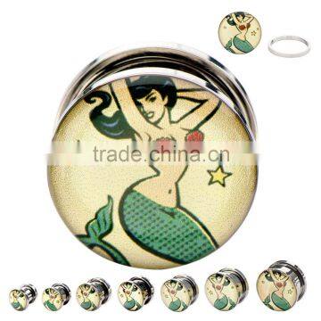 Sexy Mermaid Logo Steel Screw Fit Ear Plug tunnel body piercing jewelry