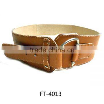Fashion lady elastic an pu belt with interlock buckle