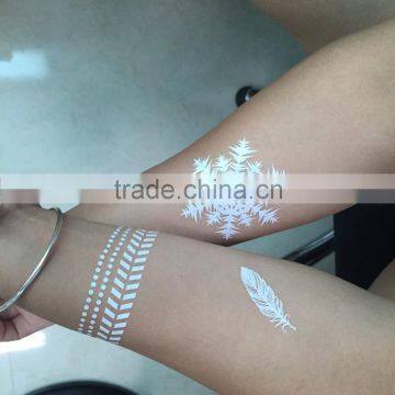 Customize Logo Fashion Silk Screen Temporary Metallic White Tattoo Sticker photo-3