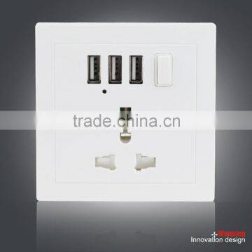 China Supplier Electrical UK Standard switch botton Universal Wall Power Socket with 3 USB Charger