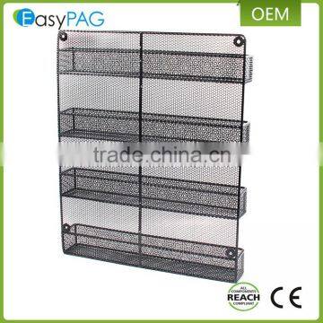 Kitchen Accessories 4 Tier Black Paint Wire Mesh Wall Mounted Spice Rack photo-6