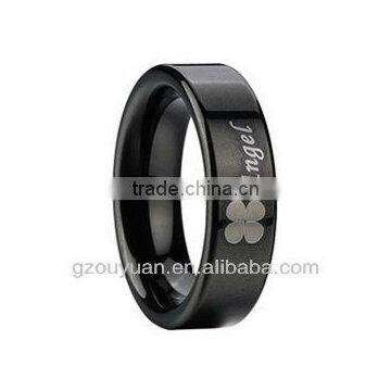 men's tungsten ring laser flower or lucy , Black IP tungsten carbide ring, Tungsten ring for men,Charm accessory