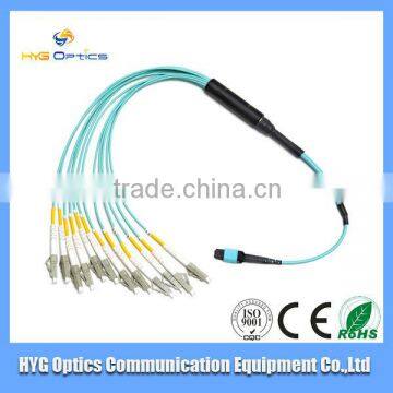 Manufacturer 3,5,10,15,20m MPO-LC OM3 aqua path push on fiber optical path cord/jumpers used in Parallel Optical Links