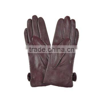 Simple and Lovely Purple Threading Bowknot Threading Girls Sheepskin Leather Glove photo-2