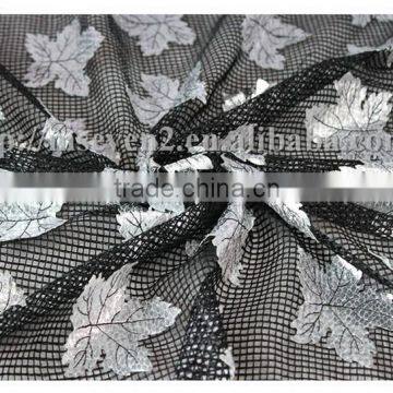 2016 Most Fancy Design Silver Maple Leaf Shape Laser PU Embroidery Lace Fabric photo-6