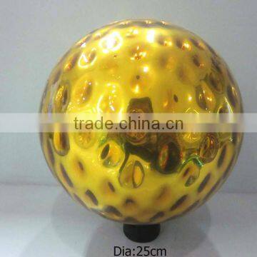 10" hand blown yellow glass garden ball