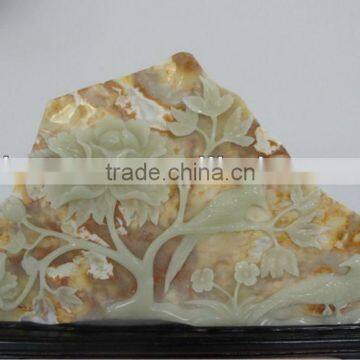 hand carved natural jade flower etching,jade reliefs,jade decoration arts