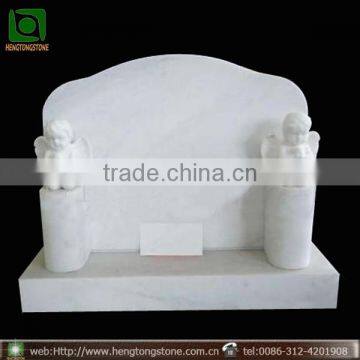 White Marble Stone Headstone with Angel Engraving