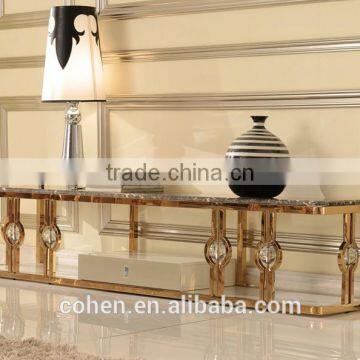 E818G Luxury Golden Stylish Marble TV Stand Unit Design for Modern Living Room Set