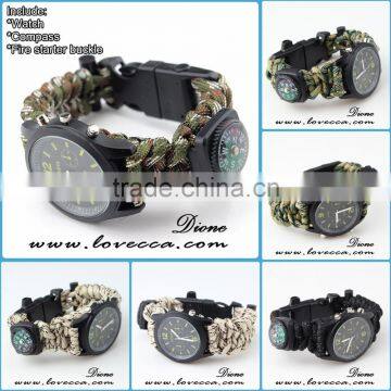 Outdoor 550 Paracord Watch Bracelet 5 in 1 With Compass ,thermometer , Firestick And Blade