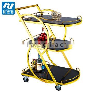 Hotel Golden Beverage Serving Cart Wine Rolling Trolley photo-4