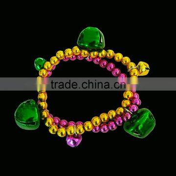 Custom metal gold purple bell beads stretchable safe handmade bracelet for madri gras holiday jewelry